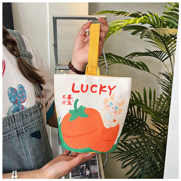 Original Cartoon Canvas Bucket Bag Full Moon Banquet Gift Cloth Bag Outing Mommy Bag Kindergarten Cute Small Tote Bag