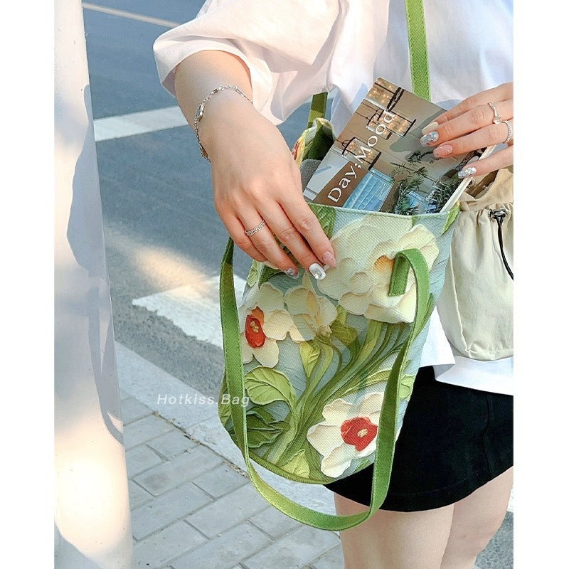 Fresh design high-end feel single-shoulder bucket bag for women2025New Large Capacity Printed Fashion Versatile Shoulder Bag