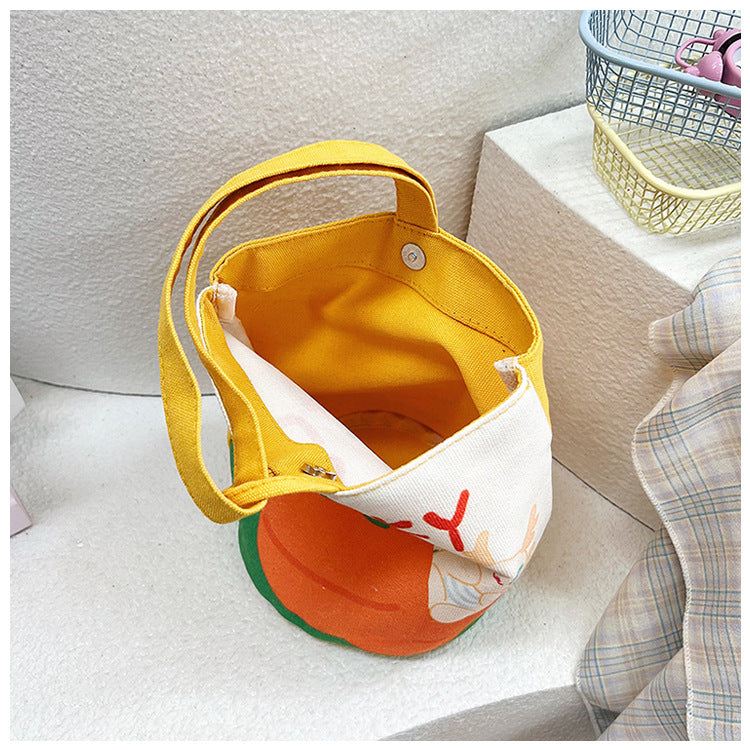 Original Cartoon Canvas Bucket Bag Full Moon Banquet Gift Cloth Bag Outing Mommy Bag Kindergarten Cute Small Tote Bag