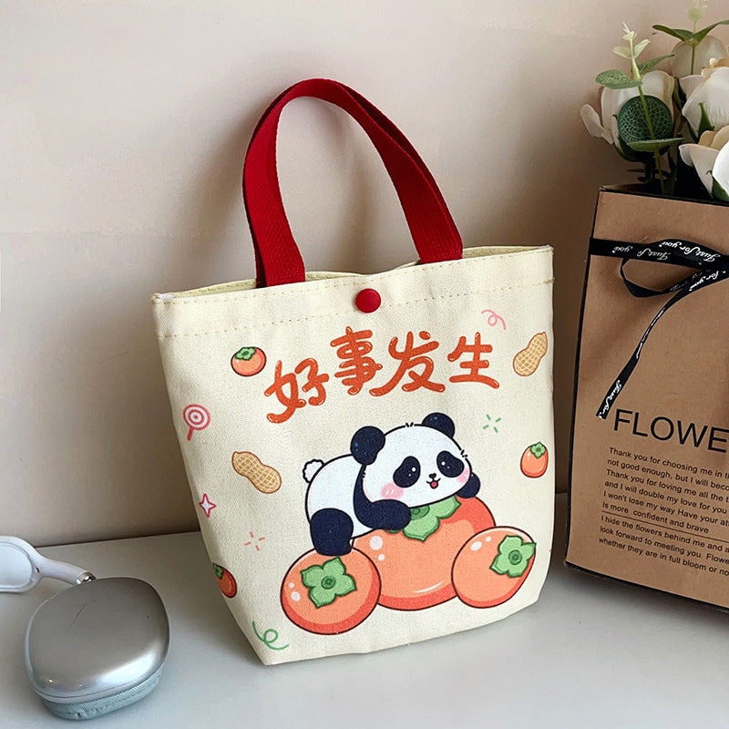 Original Cartoon Canvas Bucket Bag Full Moon Banquet Gift Cloth Bag Outing Mommy Bag Kindergarten Cute Small Tote Bag