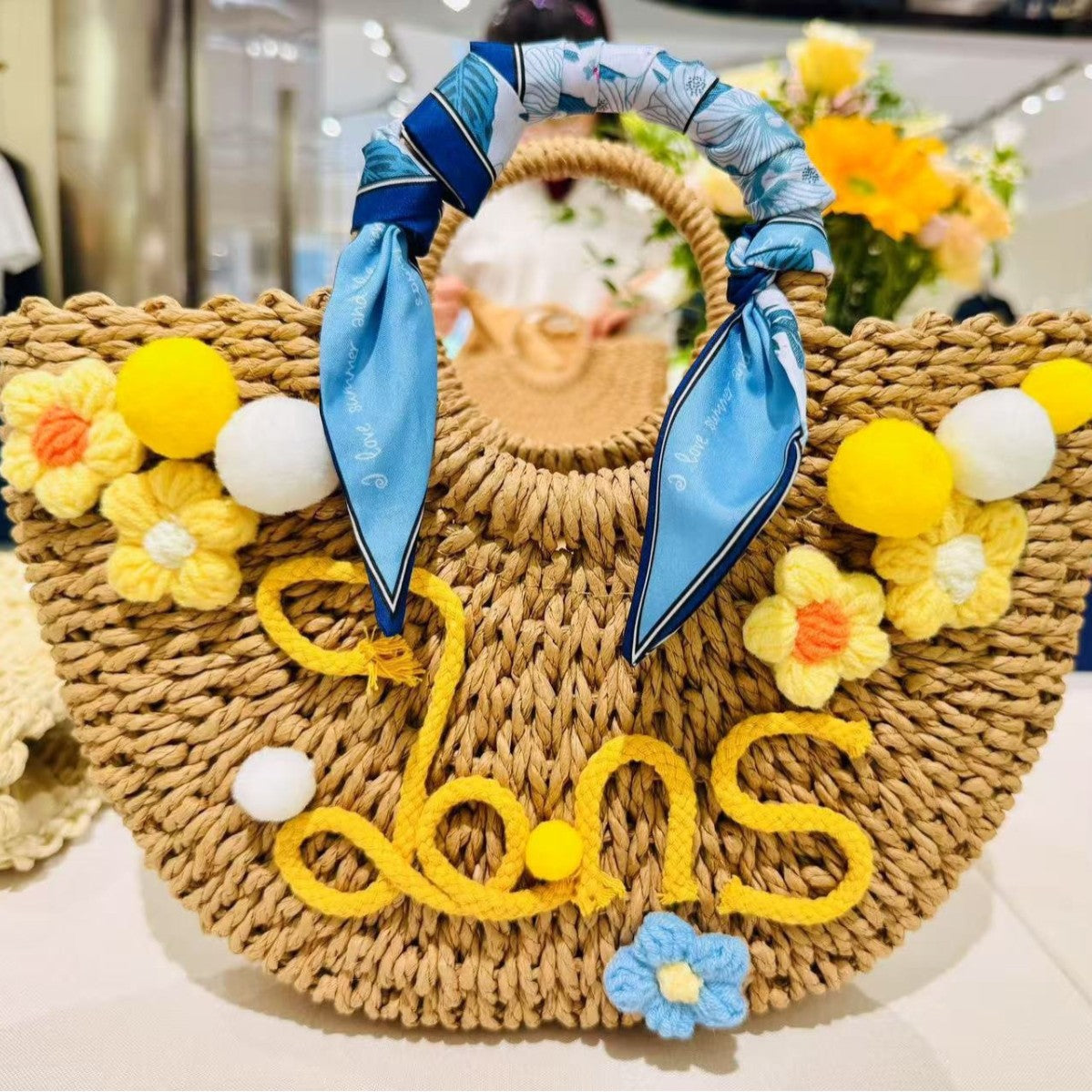 Original diy Handmade Seaside Vacation Letter Straw Bag Handheld Shoulder Paper Rope Women's Bag Straw Bag
