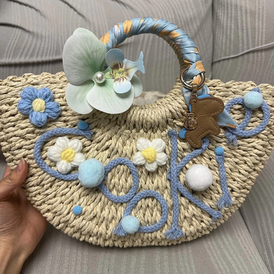 Original diy Handmade Seaside Vacation Letter Straw Bag Handheld Shoulder Paper Rope Women's Bag Straw Bag