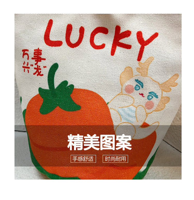 Original Cartoon Canvas Bucket Bag Full Moon Banquet Gift Cloth Bag Outing Mommy Bag Kindergarten Cute Small Tote Bag