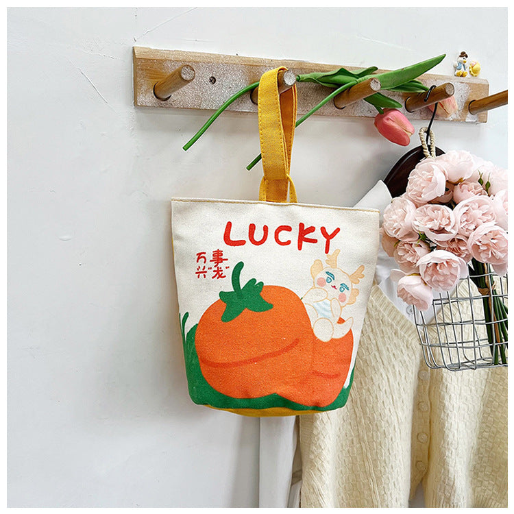Original Cartoon Canvas Bucket Bag Full Moon Banquet Gift Cloth Bag Outing Mommy Bag Kindergarten Cute Small Tote Bag
