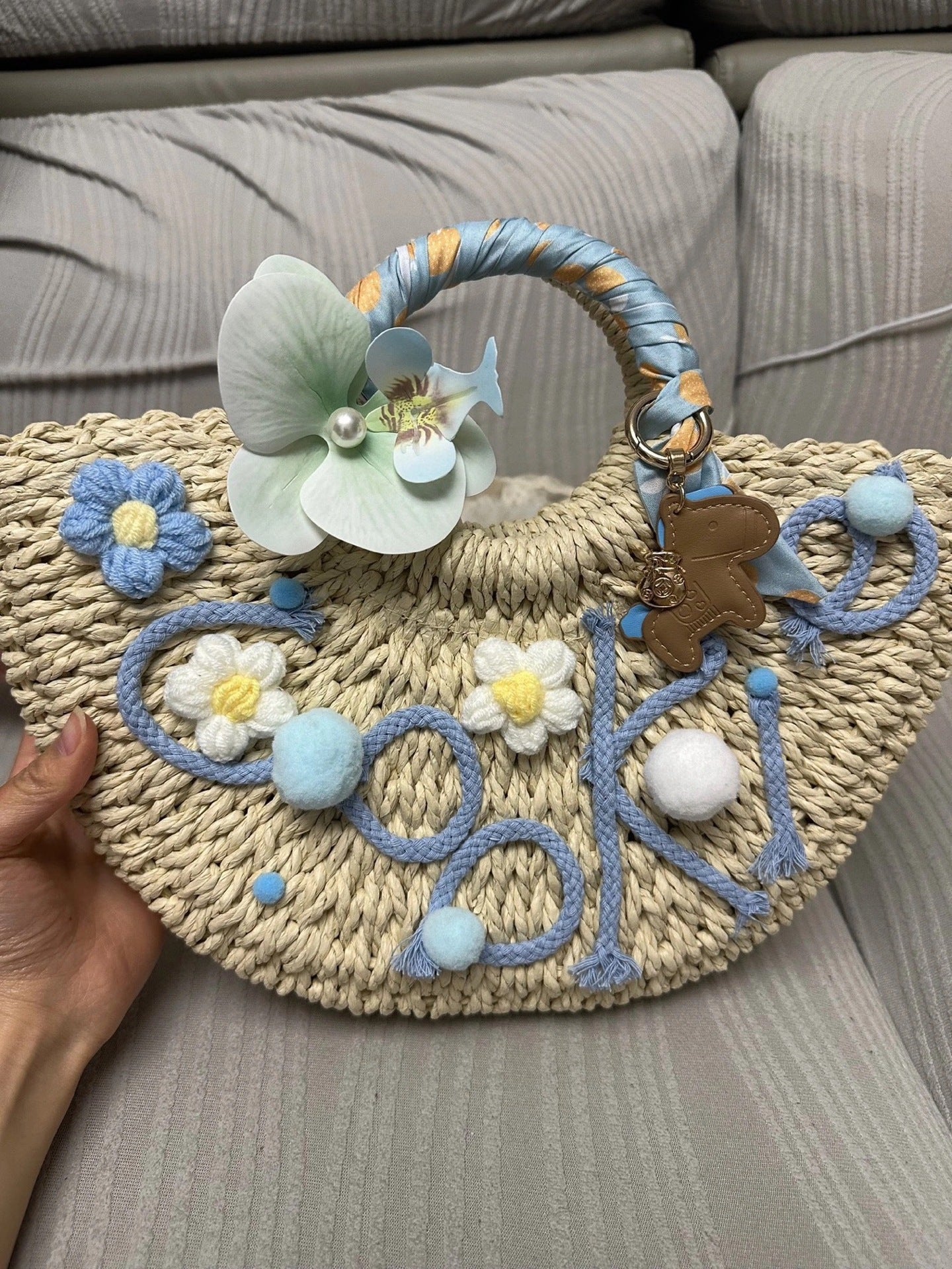 Original diy Handmade Seaside Vacation Letter Straw Bag Handheld Shoulder Paper Rope Women's Bag Straw Bag