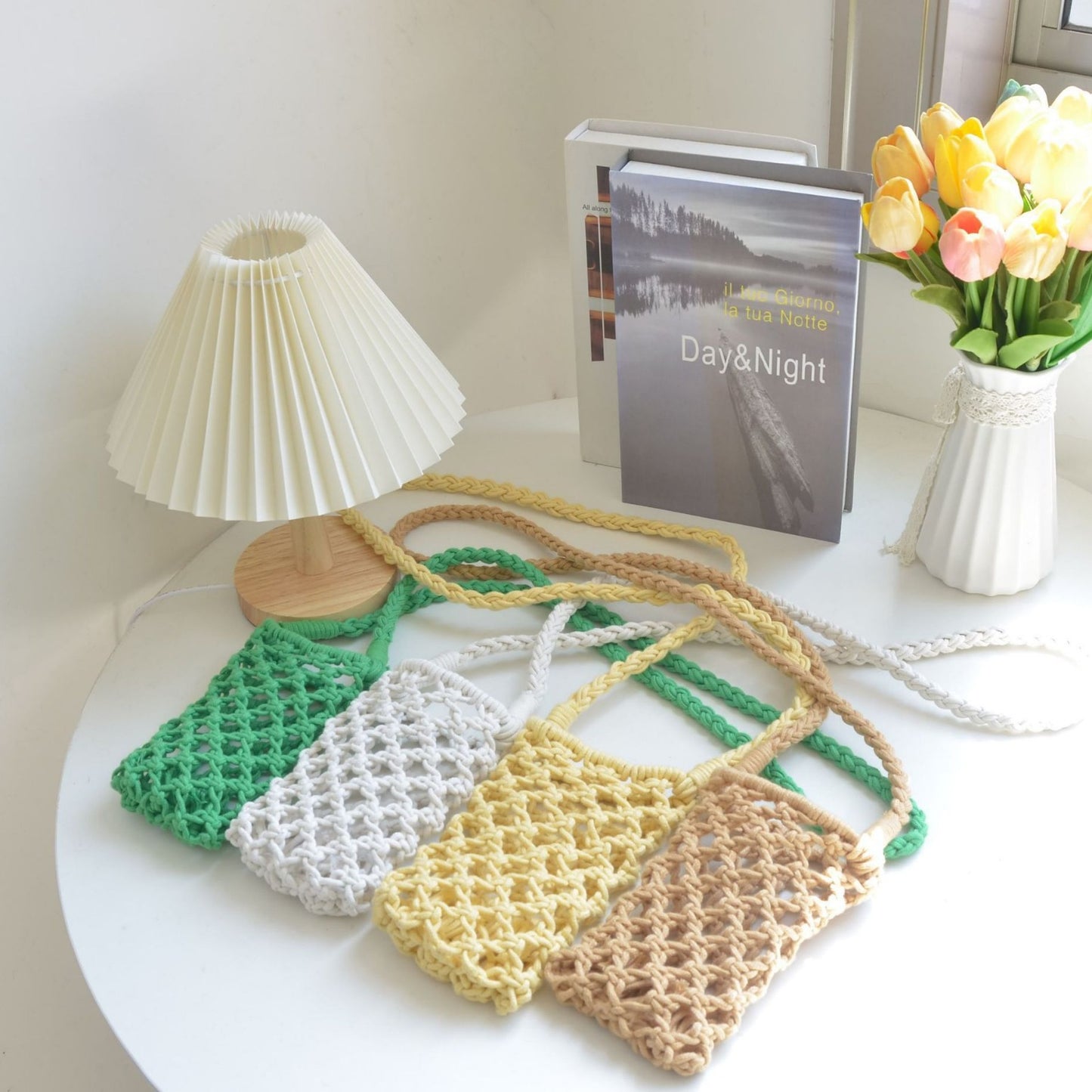 Korean Style Cotton Thread Woven Hollow Mini Mobile Phone Bag fashion Diagonal Cross Bag Personality Colorful Versatile ins Wholesale of the same style