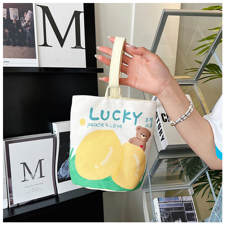 Original Cartoon Canvas Bucket Bag Full Moon Banquet Gift Cloth Bag Outing Mommy Bag Kindergarten Cute Small Tote Bag
