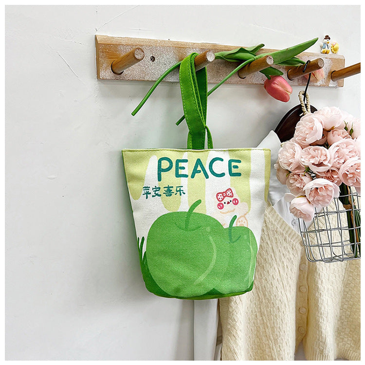 Original Cartoon Canvas Bucket Bag Full Moon Banquet Gift Cloth Bag Outing Mommy Bag Kindergarten Cute Small Tote Bag