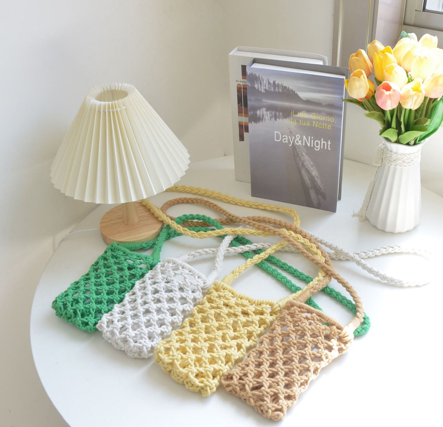 Korean Style Cotton Thread Woven Hollow Mini Mobile Phone Bag fashion Diagonal Cross Bag Personality Colorful Versatile ins Wholesale of the same style