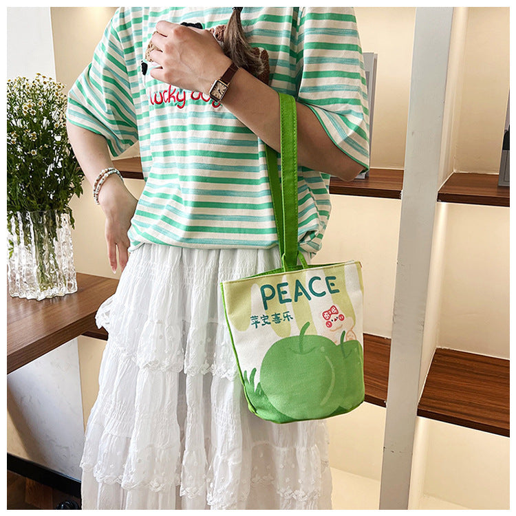 Original Cartoon Canvas Bucket Bag Full Moon Banquet Gift Cloth Bag Outing Mommy Bag Kindergarten Cute Small Tote Bag