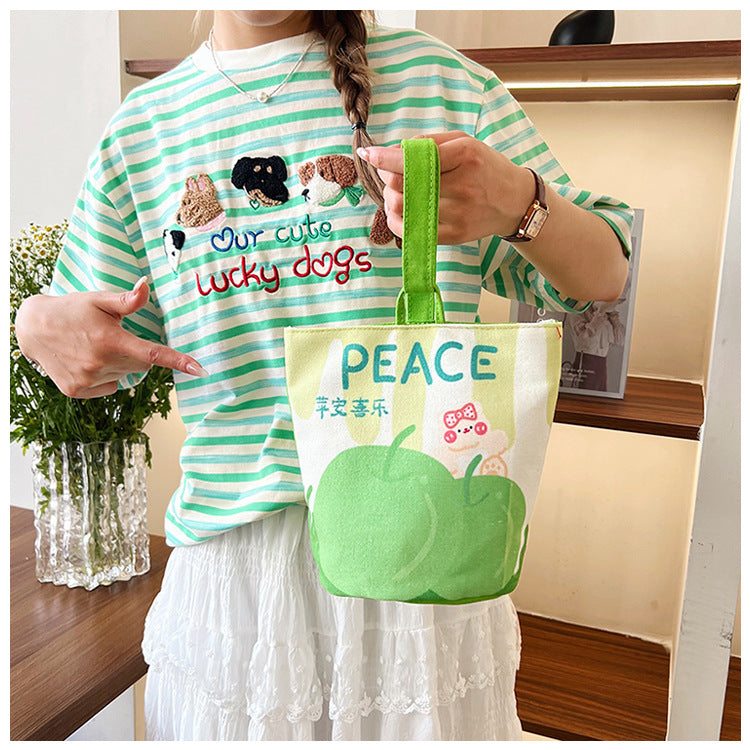 Original Cartoon Canvas Bucket Bag Full Moon Banquet Gift Cloth Bag Outing Mommy Bag Kindergarten Cute Small Tote Bag