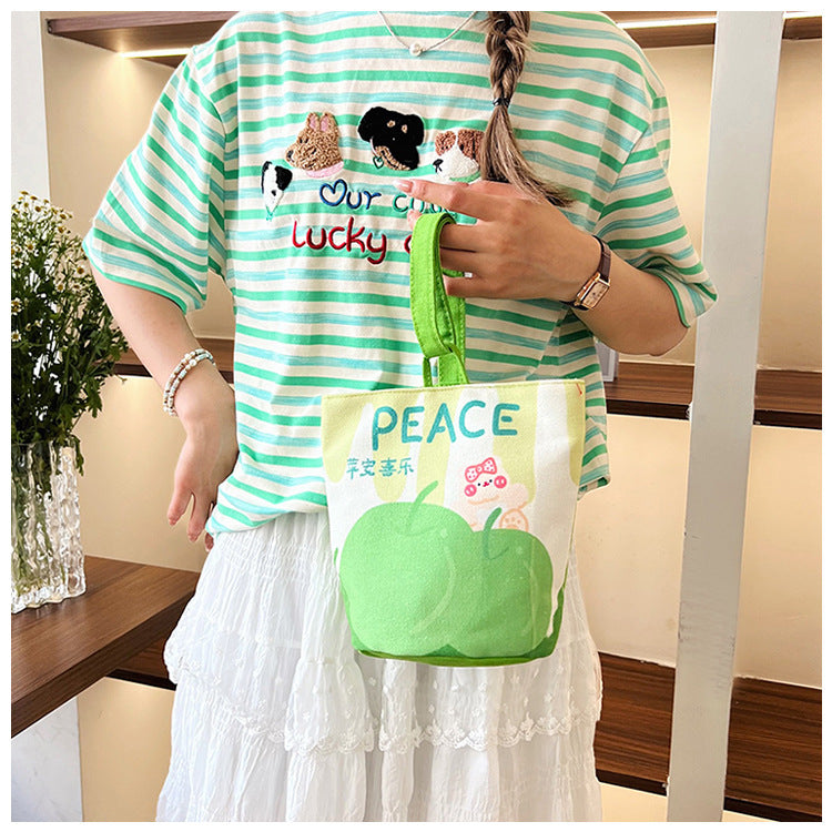 Original Cartoon Canvas Bucket Bag Full Moon Banquet Gift Cloth Bag Outing Mommy Bag Kindergarten Cute Small Tote Bag