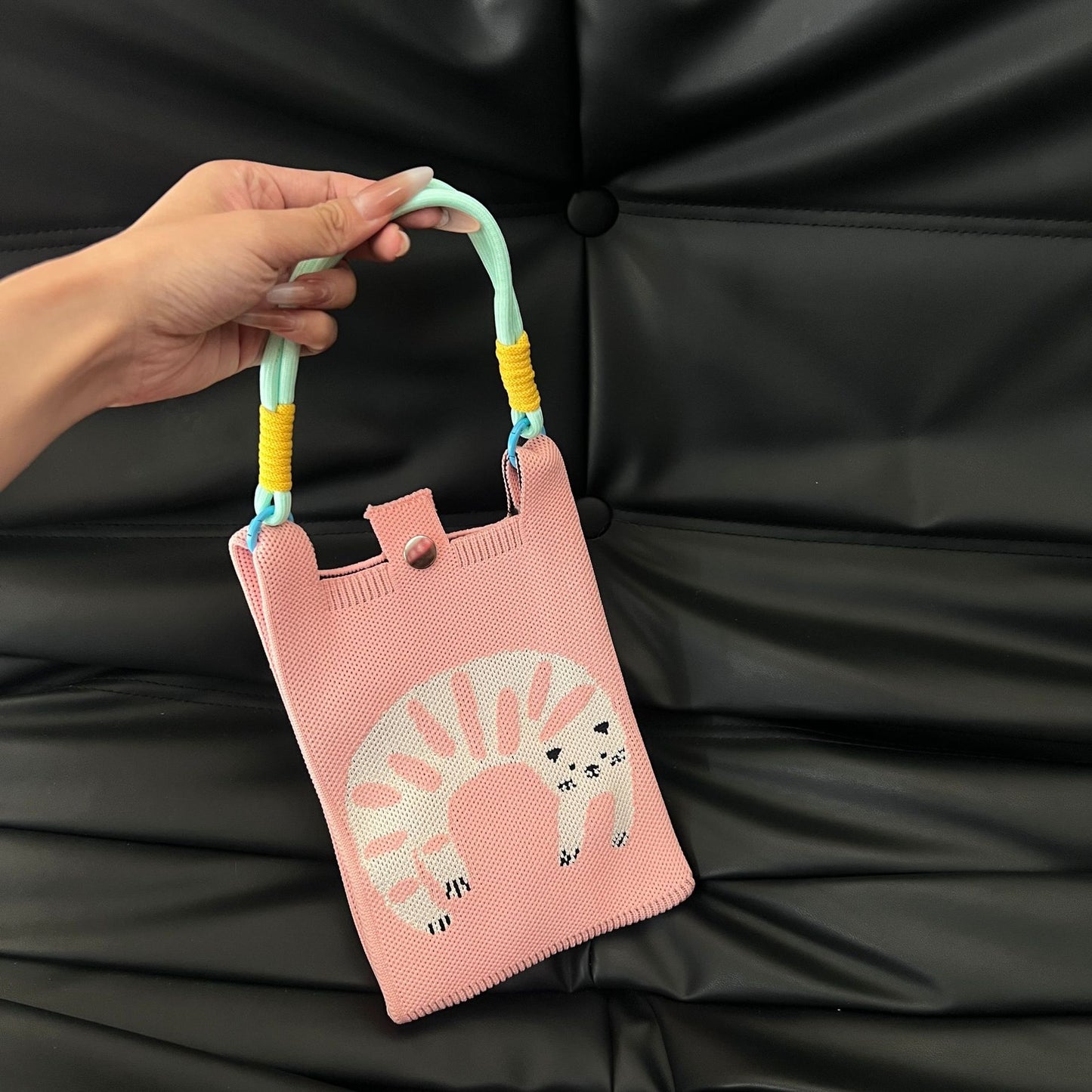 Cute Candy Color Phone Bag Korean Version Mini Knitted Bag Design Handheld Multi-use Cartoon Versatile Storage Bag Wholesale