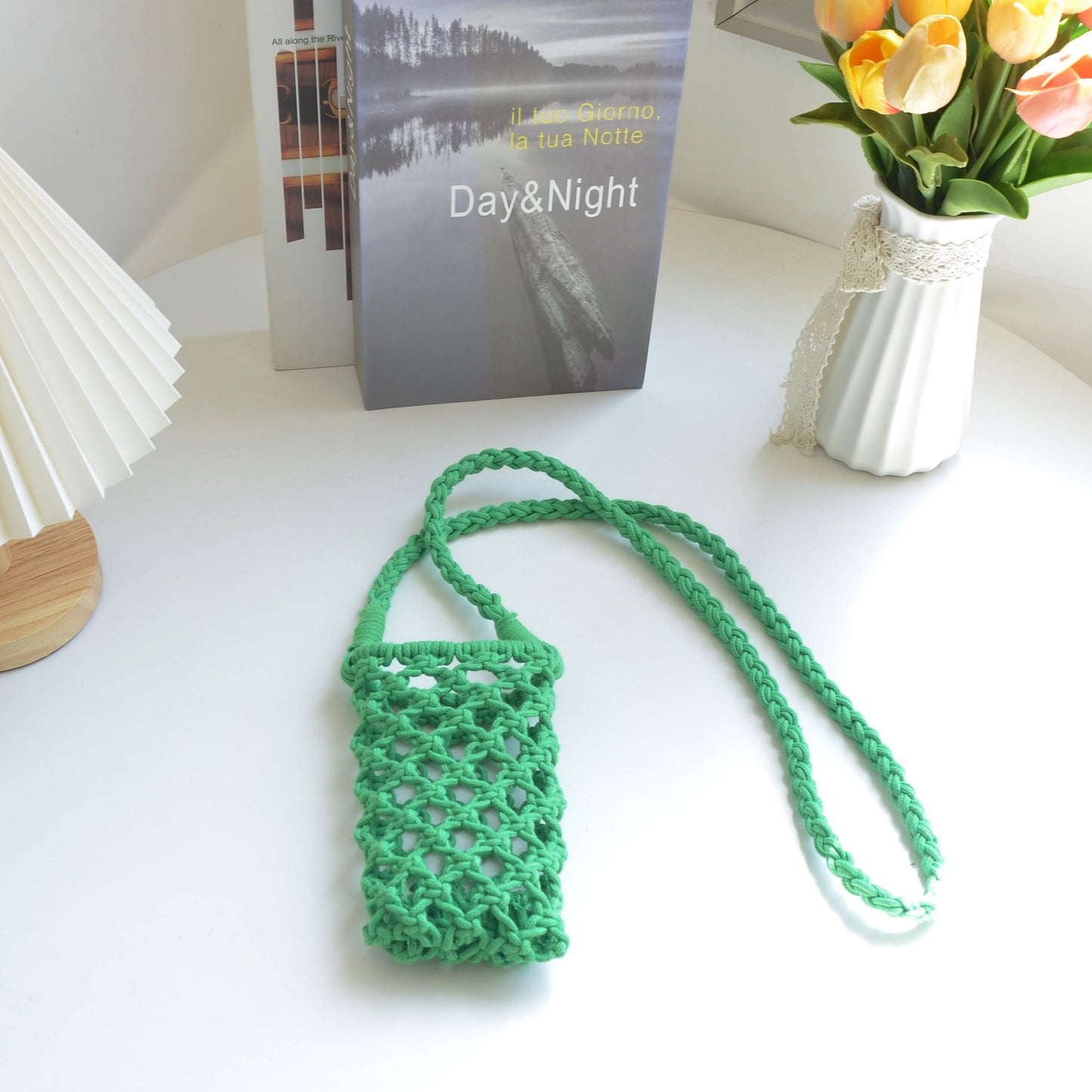 Korean Style Cotton Thread Woven Hollow Mini Mobile Phone Bag fashion Diagonal Cross Bag Personality Colorful Versatile ins Wholesale of the same style