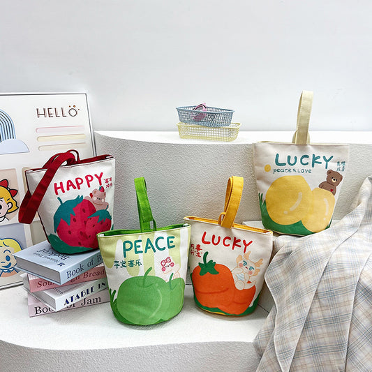 Original Cartoon Canvas Bucket Bag Full Moon Banquet Gift Cloth Bag Outing Mommy Bag Kindergarten Cute Small Tote Bag