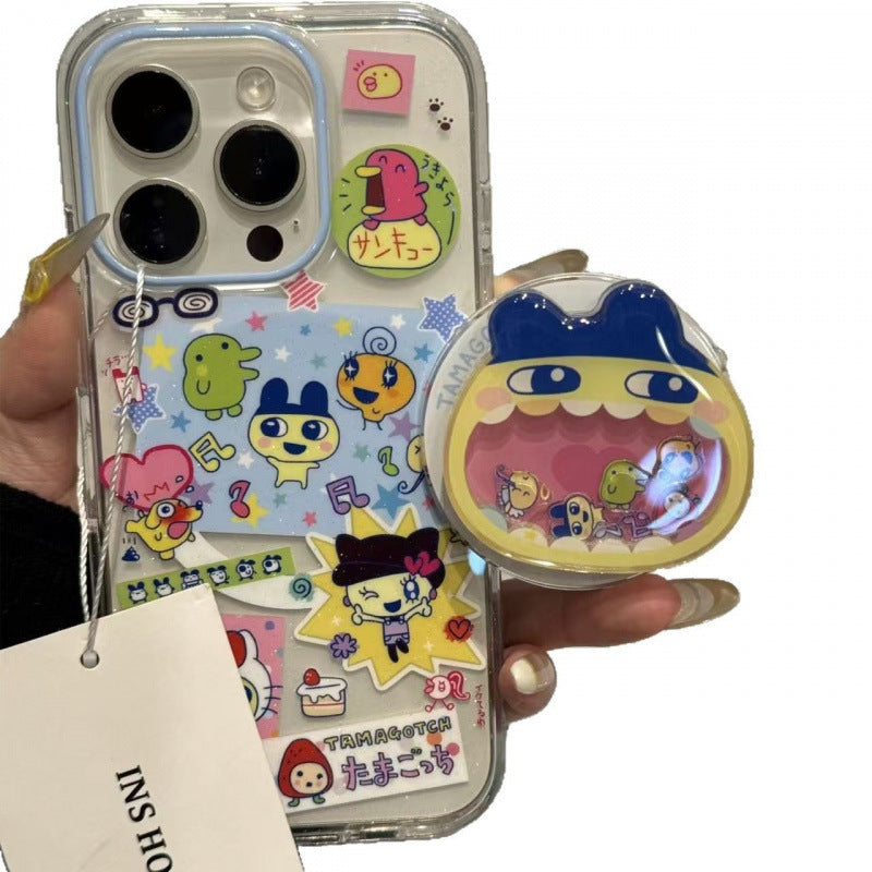 Creative Cartoon Full Screen Tamagotchi Stand Compatible with iPhone 16 Pro Max Apple 15 Phone Case 14 for Women