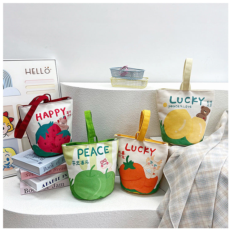 Original Cartoon Canvas Bucket Bag Full Moon Banquet Gift Cloth Bag Outing Mommy Bag Kindergarten Cute Small Tote Bag