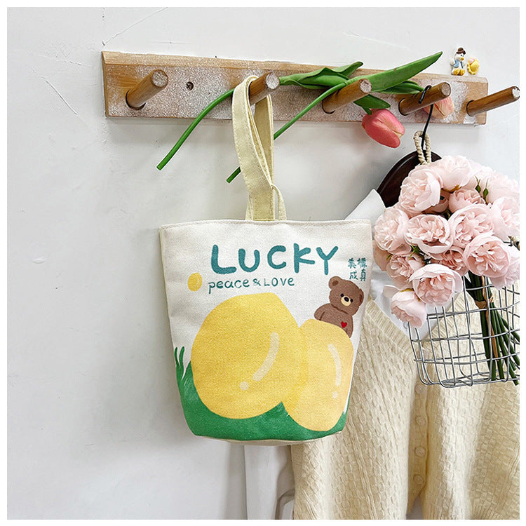 Original Cartoon Canvas Bucket Bag Full Moon Banquet Gift Cloth Bag Outing Mommy Bag Kindergarten Cute Small Tote Bag