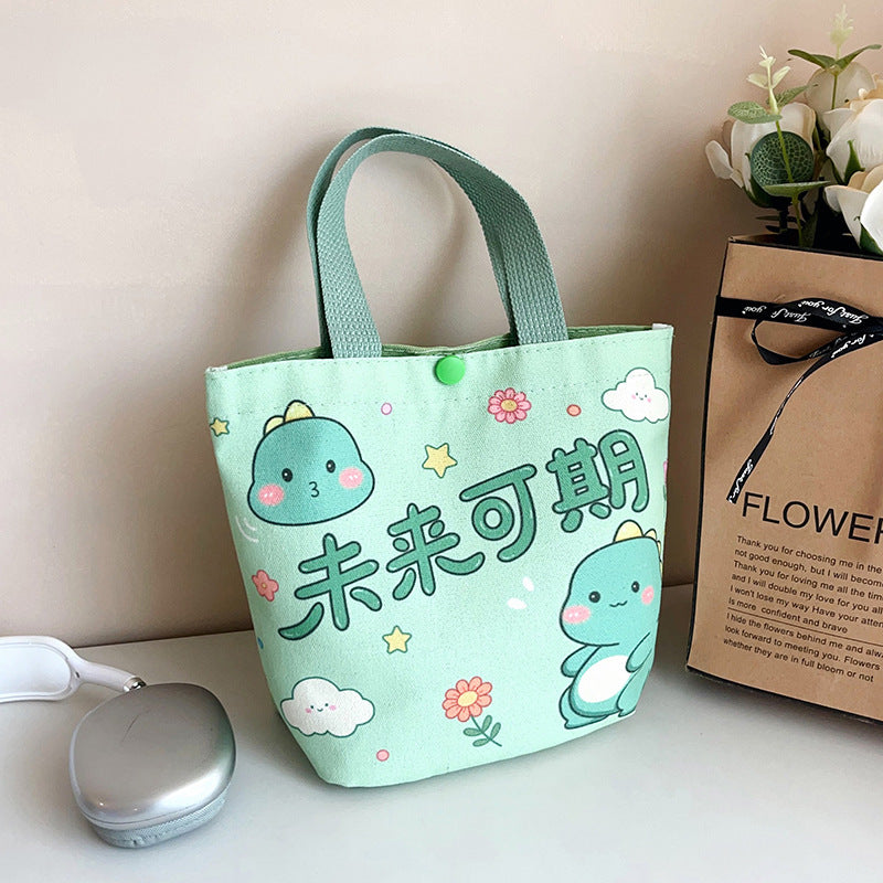 Original Cartoon Canvas Bucket Bag Full Moon Banquet Gift Cloth Bag Outing Mommy Bag Kindergarten Cute Small Tote Bag