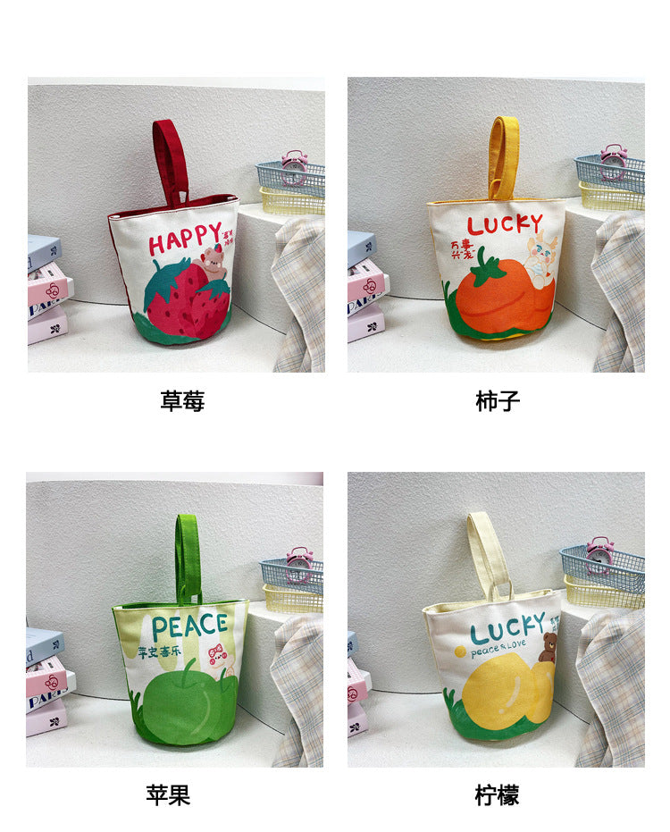 Original Cartoon Canvas Bucket Bag Full Moon Banquet Gift Cloth Bag Outing Mommy Bag Kindergarten Cute Small Tote Bag