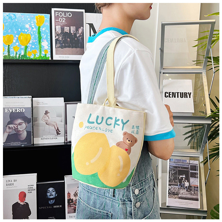 Original Cartoon Canvas Bucket Bag Full Moon Banquet Gift Cloth Bag Outing Mommy Bag Kindergarten Cute Small Tote Bag