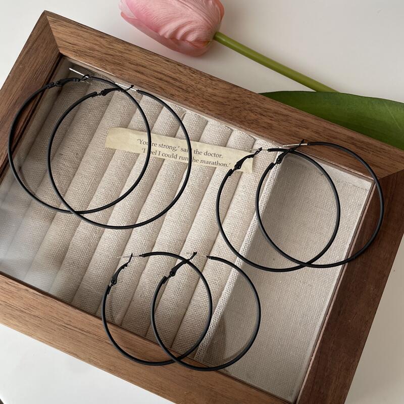 2025New Trendy Summer Silver Large Hoop Black Thin Hoop European and American Style Elegant Gold Versatile Earrings