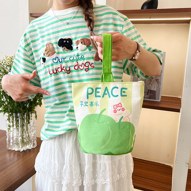 Original Cartoon Canvas Bucket Bag Full Moon Banquet Gift Cloth Bag Outing Mommy Bag Kindergarten Cute Small Tote Bag