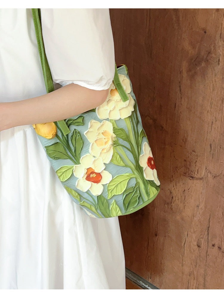 Fresh design high-end feel single-shoulder bucket bag for women2025New Large Capacity Printed Fashion Versatile Shoulder Bag