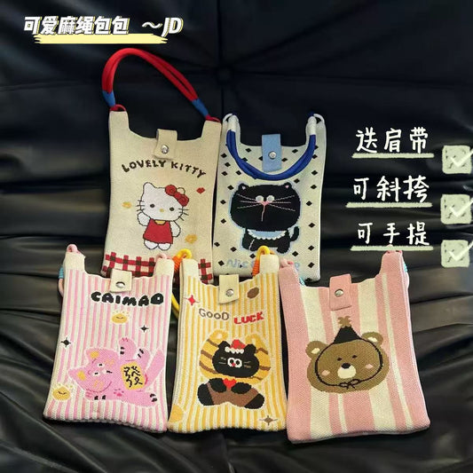 Cute Candy Color Phone Bag Korean Version Mini Knitted Bag Design Handheld Multi-use Cartoon Versatile Storage Bag Wholesale