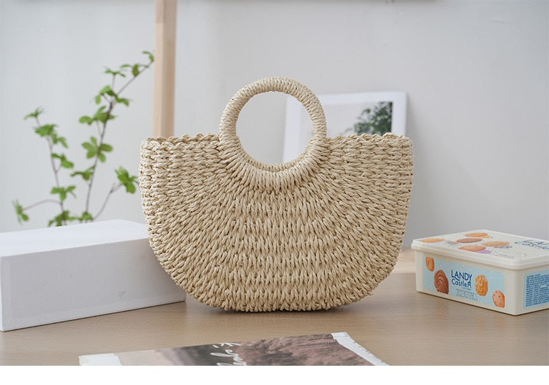 Original diy Handmade Seaside Vacation Letter Straw Bag Handheld Shoulder Paper Rope Women's Bag Straw Bag