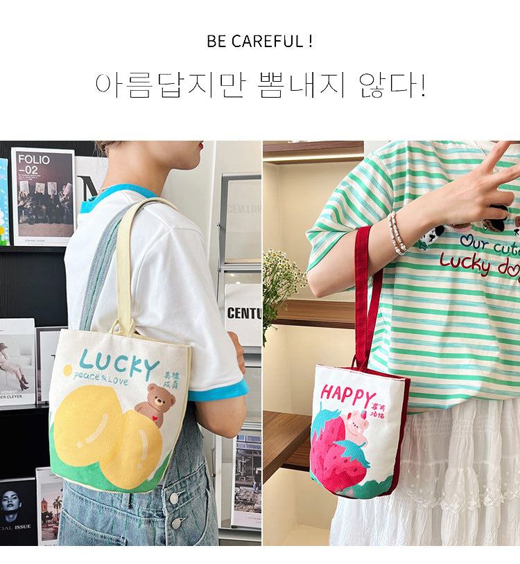 Original Cartoon Canvas Bucket Bag Full Moon Banquet Gift Cloth Bag Outing Mommy Bag Kindergarten Cute Small Tote Bag