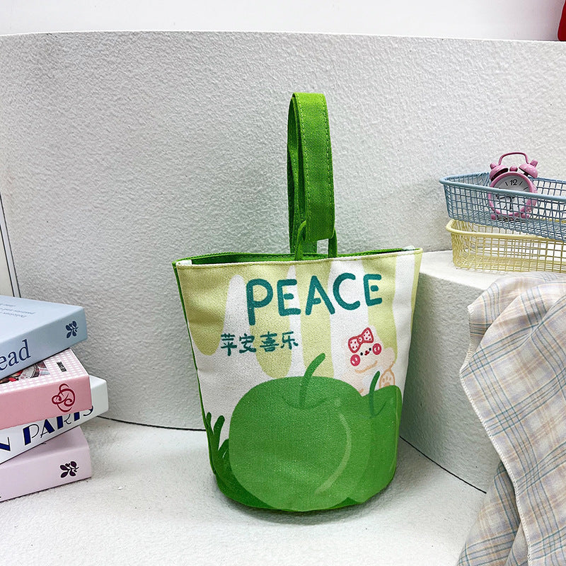 Original Cartoon Canvas Bucket Bag Full Moon Banquet Gift Cloth Bag Outing Mommy Bag Kindergarten Cute Small Tote Bag