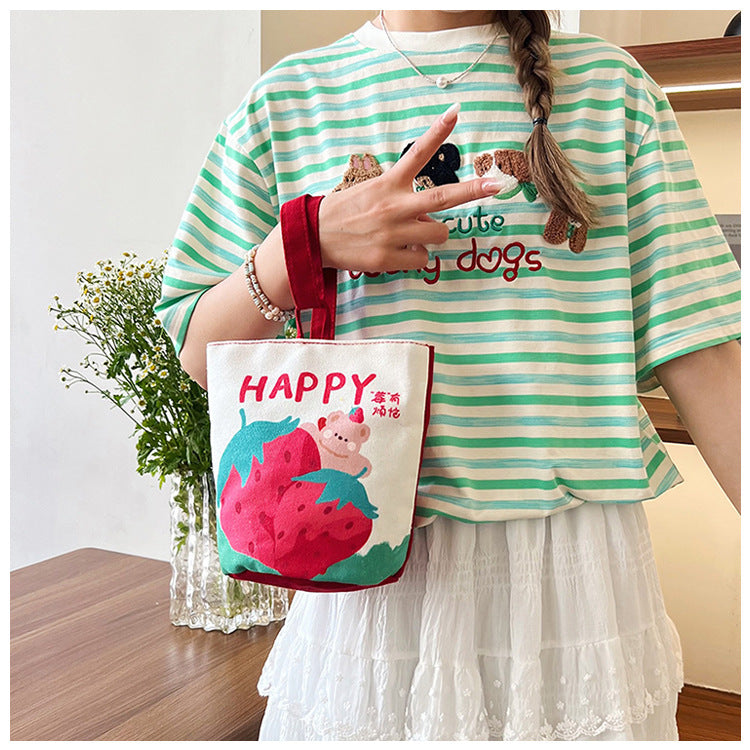 Original Cartoon Canvas Bucket Bag Full Moon Banquet Gift Cloth Bag Outing Mommy Bag Kindergarten Cute Small Tote Bag