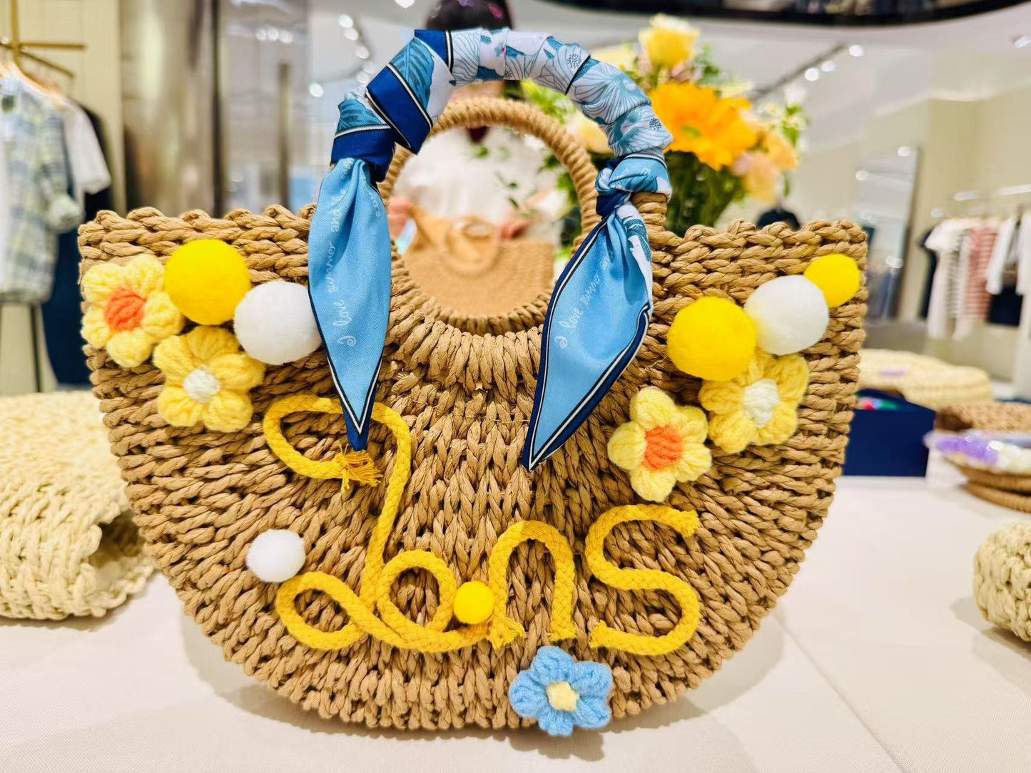 Original diy Handmade Seaside Vacation Letter Straw Bag Handheld Shoulder Paper Rope Women's Bag Straw Bag