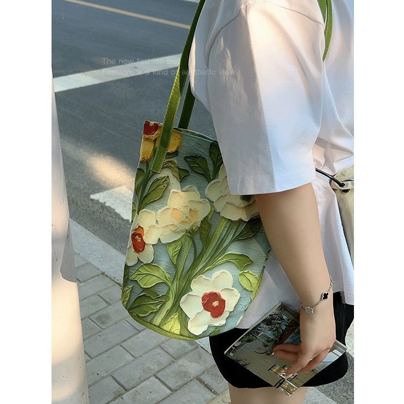 Fresh design high-end feel single-shoulder bucket bag for women2025New Large Capacity Printed Fashion Versatile Shoulder Bag