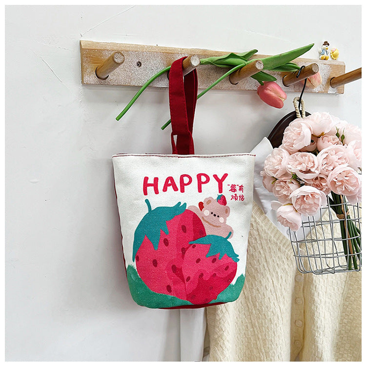 Original Cartoon Canvas Bucket Bag Full Moon Banquet Gift Cloth Bag Outing Mommy Bag Kindergarten Cute Small Tote Bag