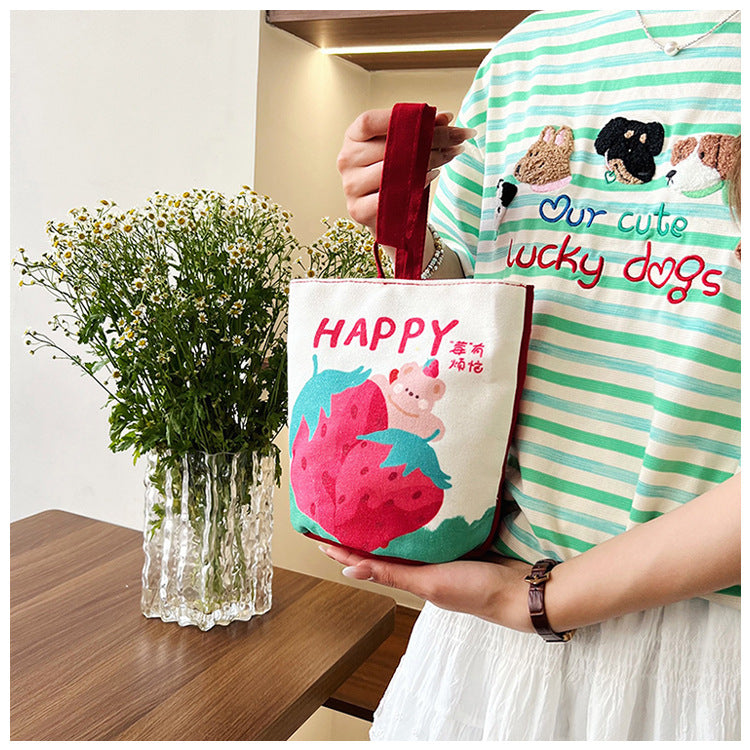 Original Cartoon Canvas Bucket Bag Full Moon Banquet Gift Cloth Bag Outing Mommy Bag Kindergarten Cute Small Tote Bag