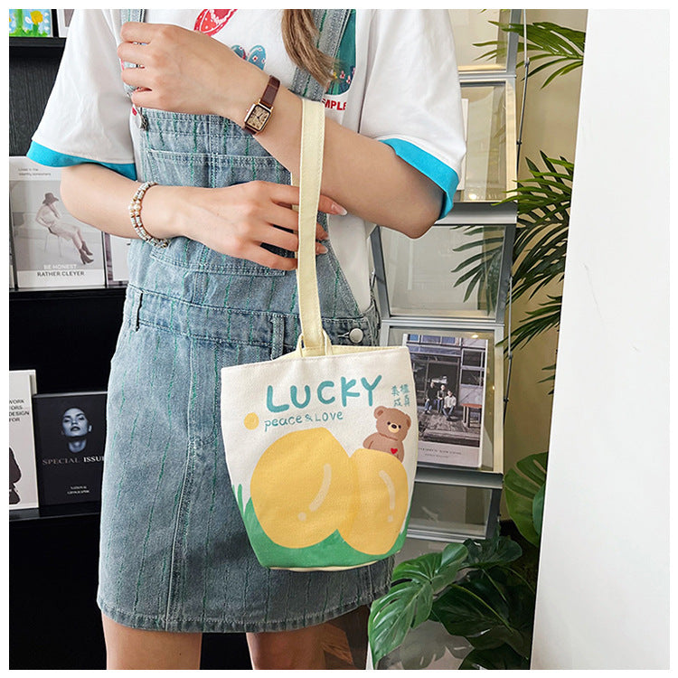 Original Cartoon Canvas Bucket Bag Full Moon Banquet Gift Cloth Bag Outing Mommy Bag Kindergarten Cute Small Tote Bag