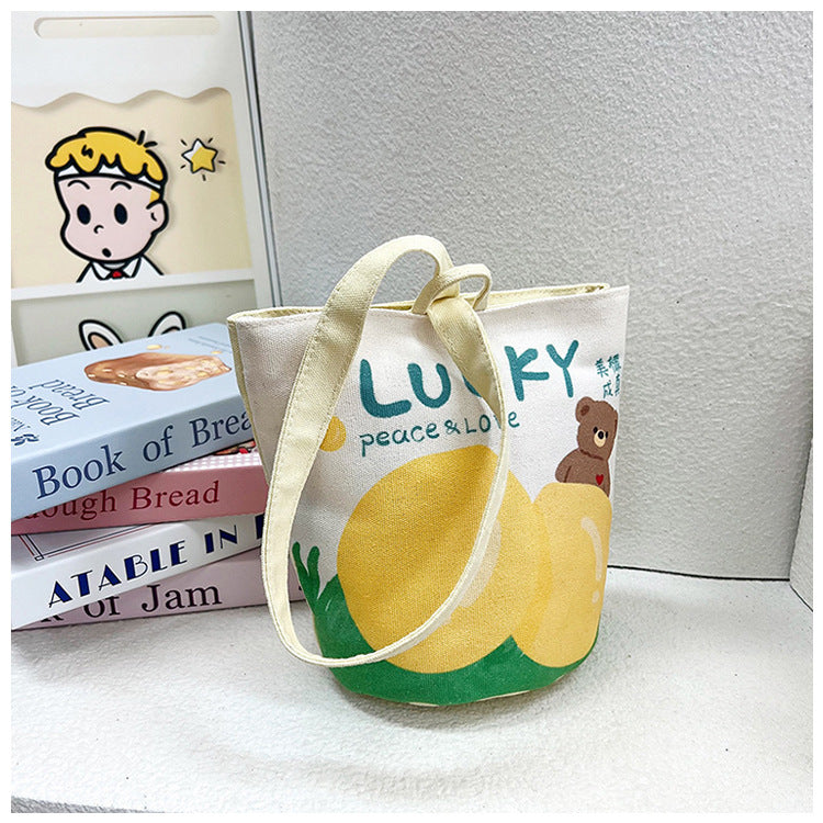 Original Cartoon Canvas Bucket Bag Full Moon Banquet Gift Cloth Bag Outing Mommy Bag Kindergarten Cute Small Tote Bag