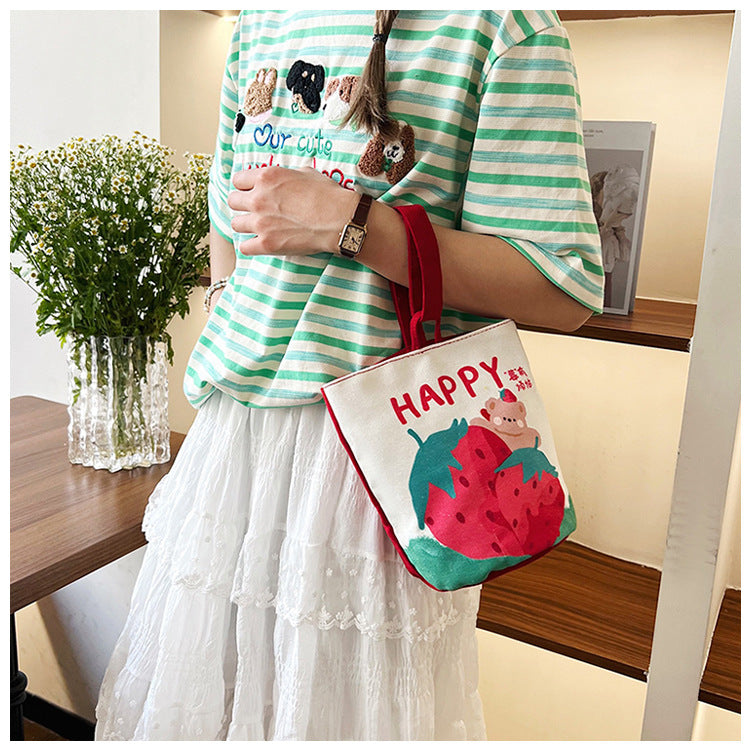 Original Cartoon Canvas Bucket Bag Full Moon Banquet Gift Cloth Bag Outing Mommy Bag Kindergarten Cute Small Tote Bag