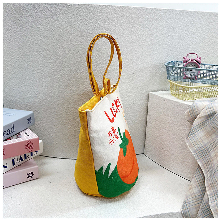 Original Cartoon Canvas Bucket Bag Full Moon Banquet Gift Cloth Bag Outing Mommy Bag Kindergarten Cute Small Tote Bag