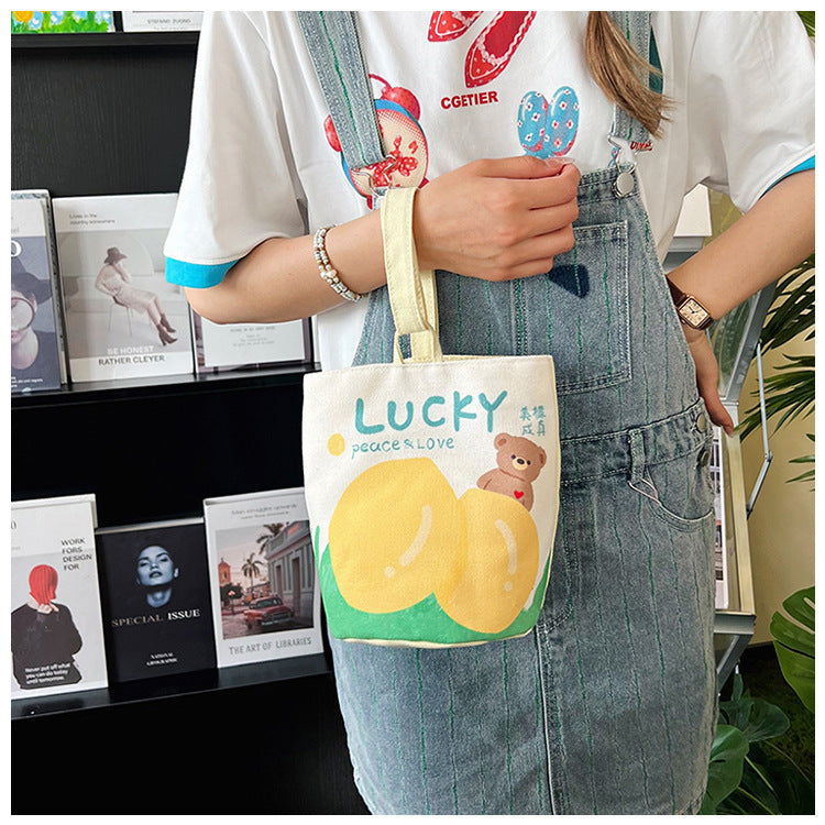 Original Cartoon Canvas Bucket Bag Full Moon Banquet Gift Cloth Bag Outing Mommy Bag Kindergarten Cute Small Tote Bag
