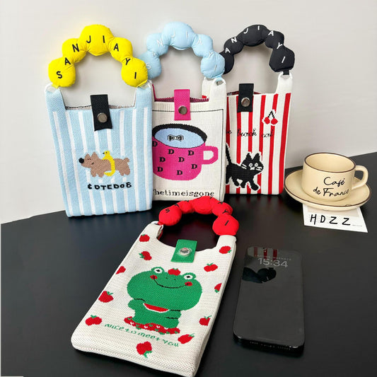 Advanced Sense Ins New Phone Bag Cute Cartoon Knitted Bag Niche Design Trendy Shoulder Crossbody Shoulder Bag